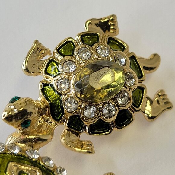 Tortoises Turtles Brooch Gold Tone Green Turtle Brooch - Picture 4 of 10